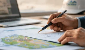 Ingeniero revisando planos del sitio