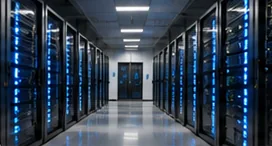 Data center aisle with server racks