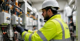 Electrician testing an electrical panel